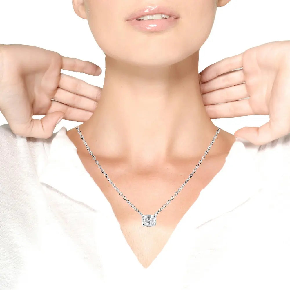 14K White Gold 1/5 Cttw Oval Shape Solitaire Diamond East West 18" Pendant Necklace (G-H Color, VS2-SI1Clarity) - Bijoux-NYC Direct
