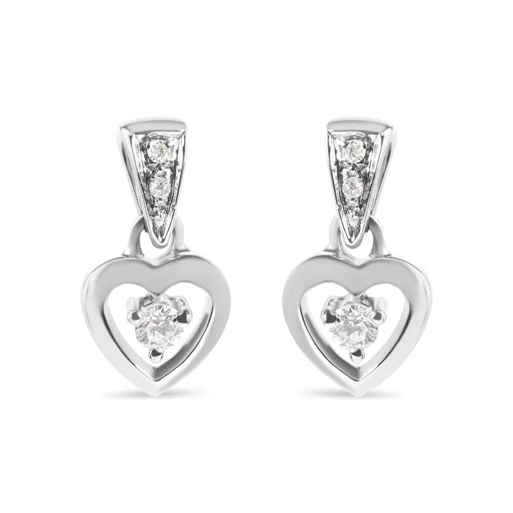 14K White Gold 1/6 Cttw Diamond Dangle Heart Stud Earrings (H-I, SI2-I1) - Bijoux-NYC Direct