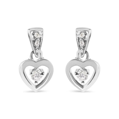 14K White Gold 1/6 Cttw Diamond Dangle Heart Stud Earrings (H-I, SI2-I1) - Bijoux-NYC Direct