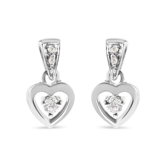 14K White Gold 1/6 Cttw Diamond Dangle Heart Stud Earrings (H-I, SI2-I1) - Bijoux-NYC Direct