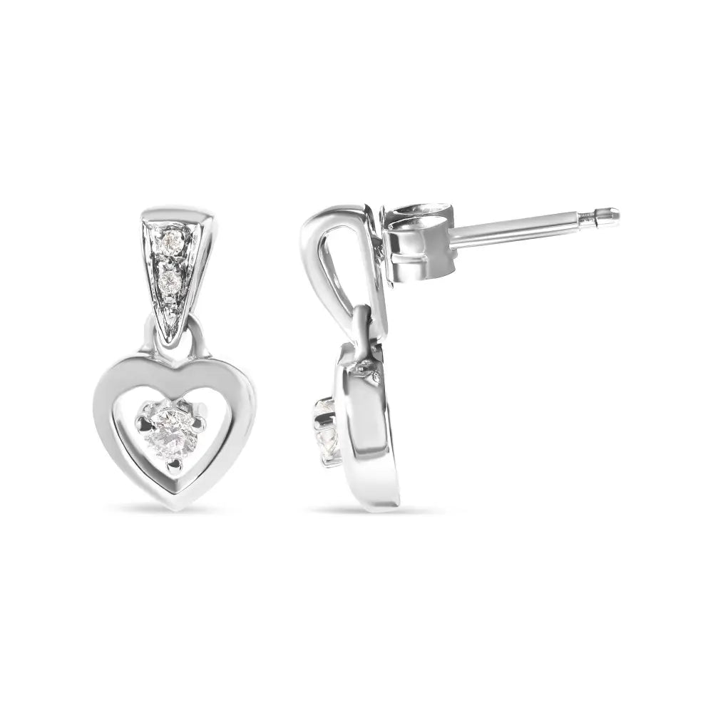 14k white gold 1/6 cttw diamond dangle heart stud earrings bijoux-nyc direct