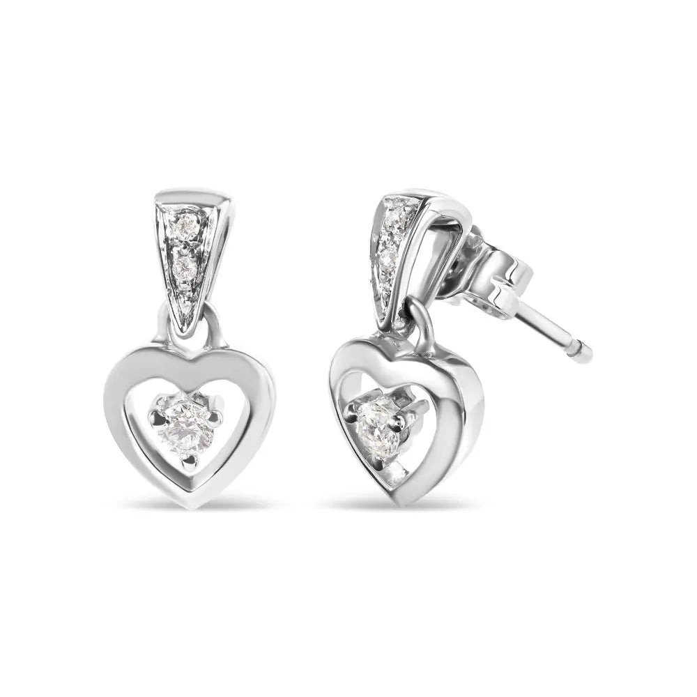 14k white gold 1/6 cttw diamond dangle heart stud earrings bijoux-nyc direct