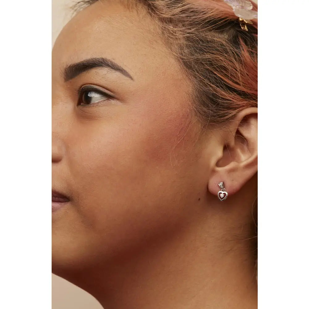 14k white gold 1/6 cttw diamond dangle heart stud earrings bijoux-nyc direct