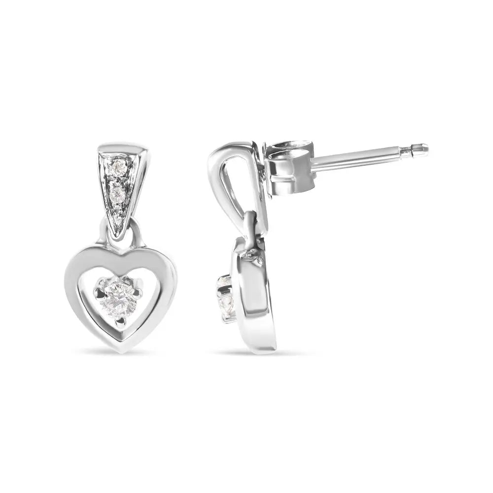 14K White Gold 1/6 Cttw Diamond Dangle Heart Stud Earrings (H-I, SI2-I1) - Bijoux-NYC Direct