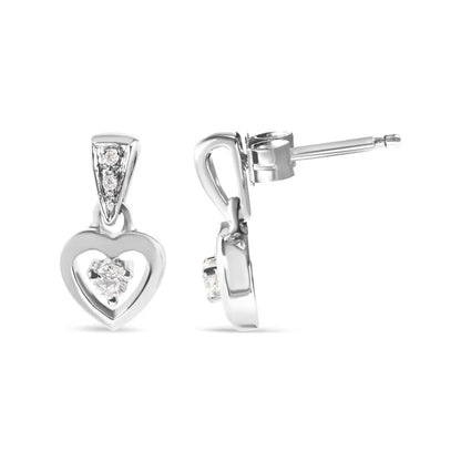 14K White Gold 1/6 Cttw Diamond Dangle Heart Stud Earrings (H-I, SI2-I1) - Bijoux-NYC Direct