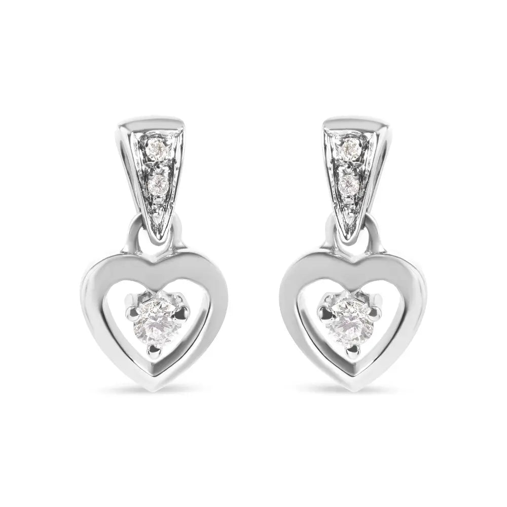14k white gold 1/6 cttw diamond dangle heart stud earrings bijoux-nyc direct