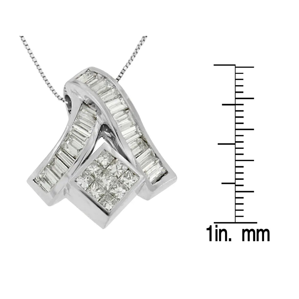 14k white gold 1 7/8 cttw princess and baguette diamond pendant necklace bijoux-nyc direct