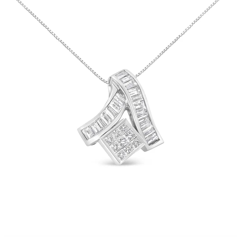 14k white gold 1 7/8 cttw princess and baguette diamond pendant necklace bijoux-nyc direct