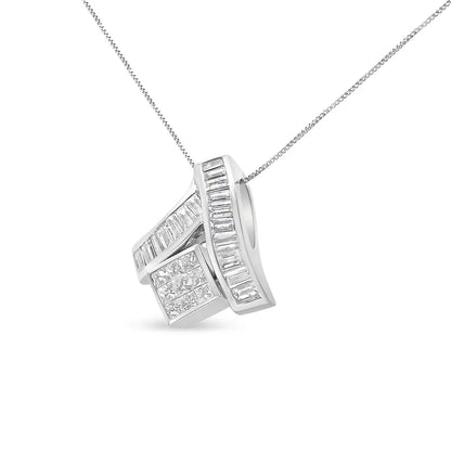 14K White Gold 1 7/8 cttw Princess and Baguette Cut Mixed Geometry Diamond Pendant Necklace (G-H, SI1-SI2) - Bijoux-NYC Direct