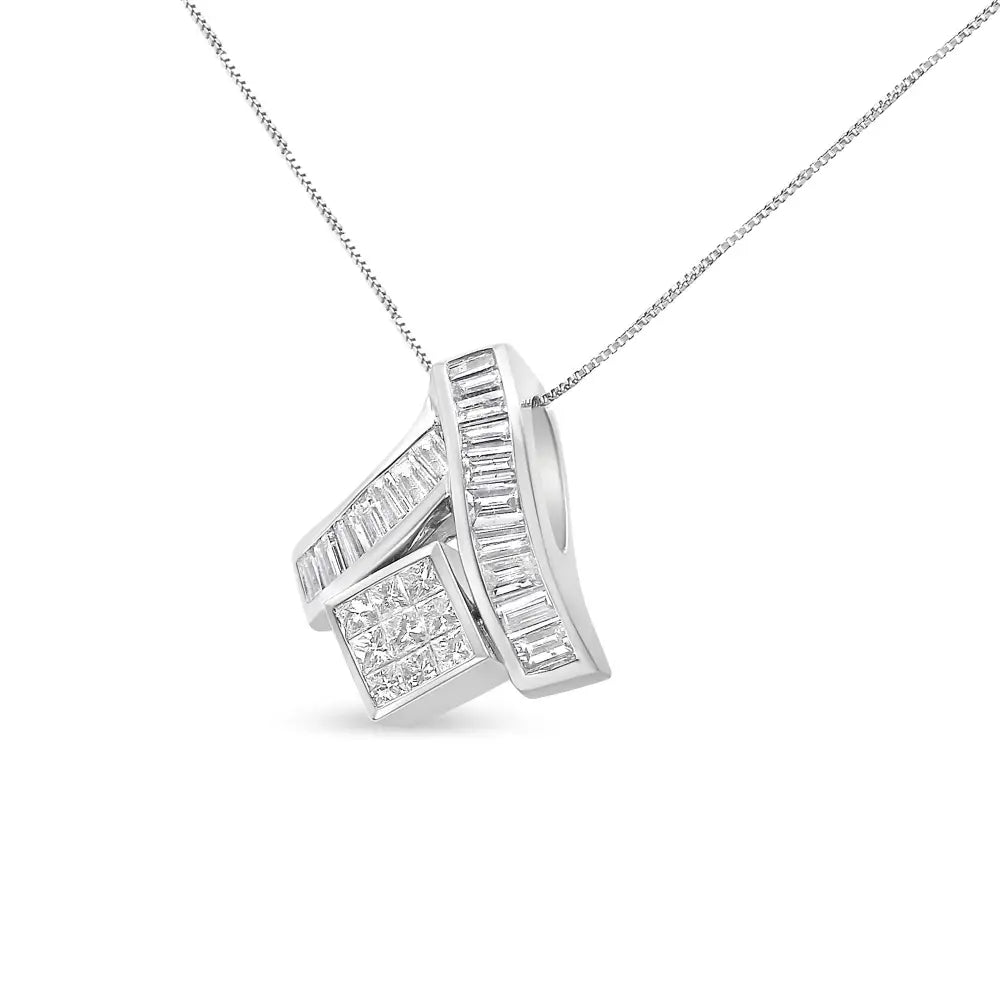 14k white gold 1 7/8 cttw princess and baguette diamond pendant necklace bijoux-nyc direct
