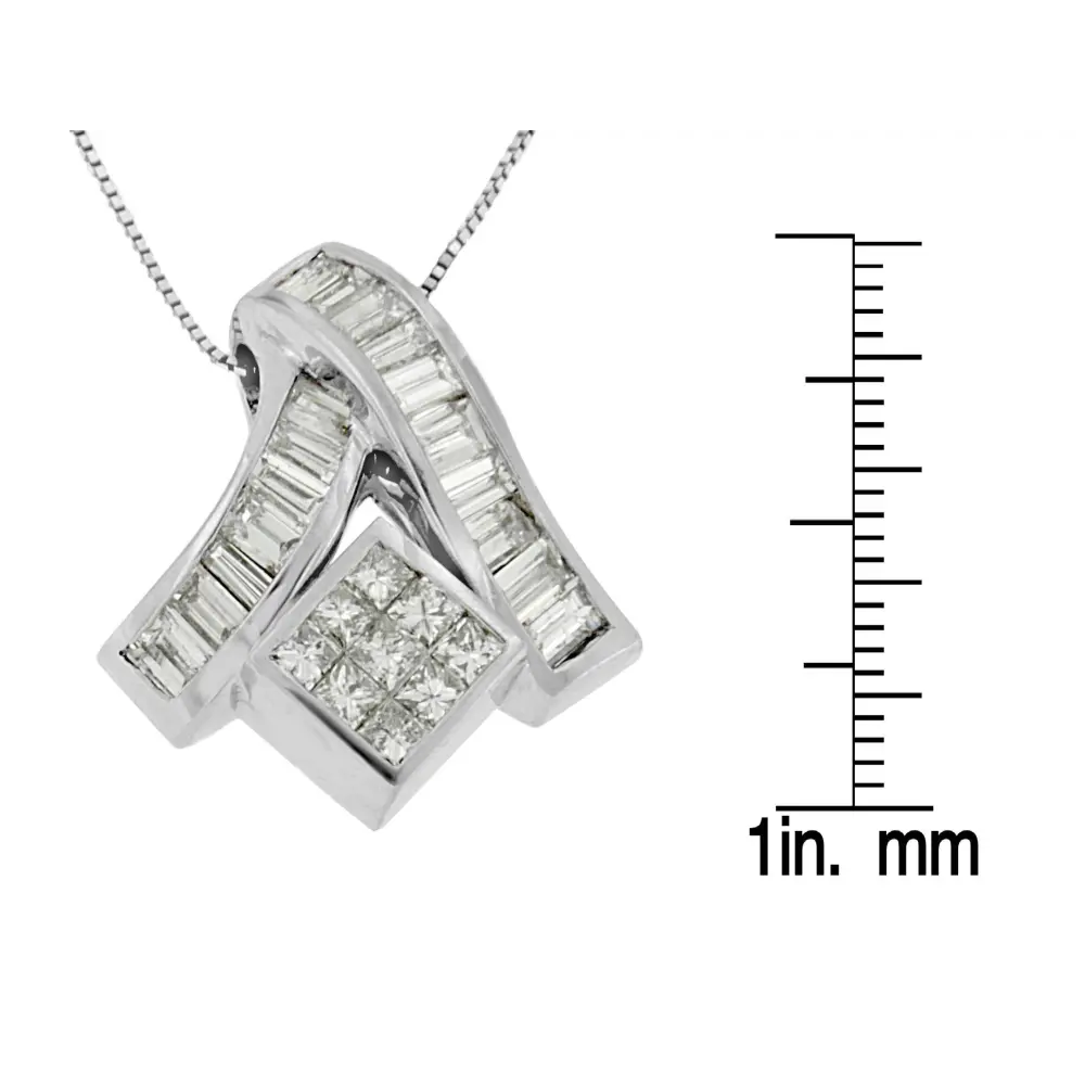 14K White Gold 1 7/8 cttw Princess and Baguette Cut Mixed Geometry Diamond Pendant Necklace (G-H, SI1-SI2) - Bijoux-NYC Direct
