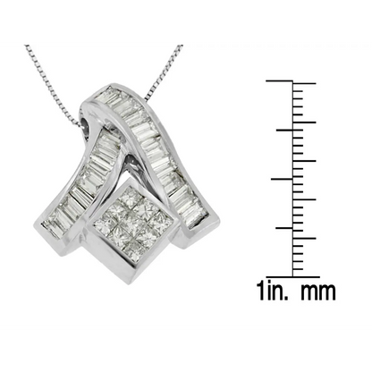 14K White Gold 1 7/8 cttw Princess and Baguette Cut Mixed Geometry Diamond Pendant Necklace (G-H, SI1-SI2) - Bijoux-NYC Direct
