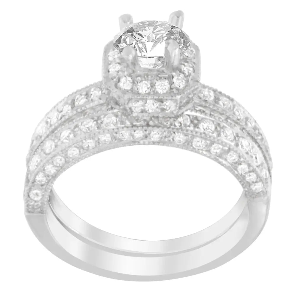 14k white gold 1 ct. Tdw round cut diamond prong set ring bijoux-nyc direct