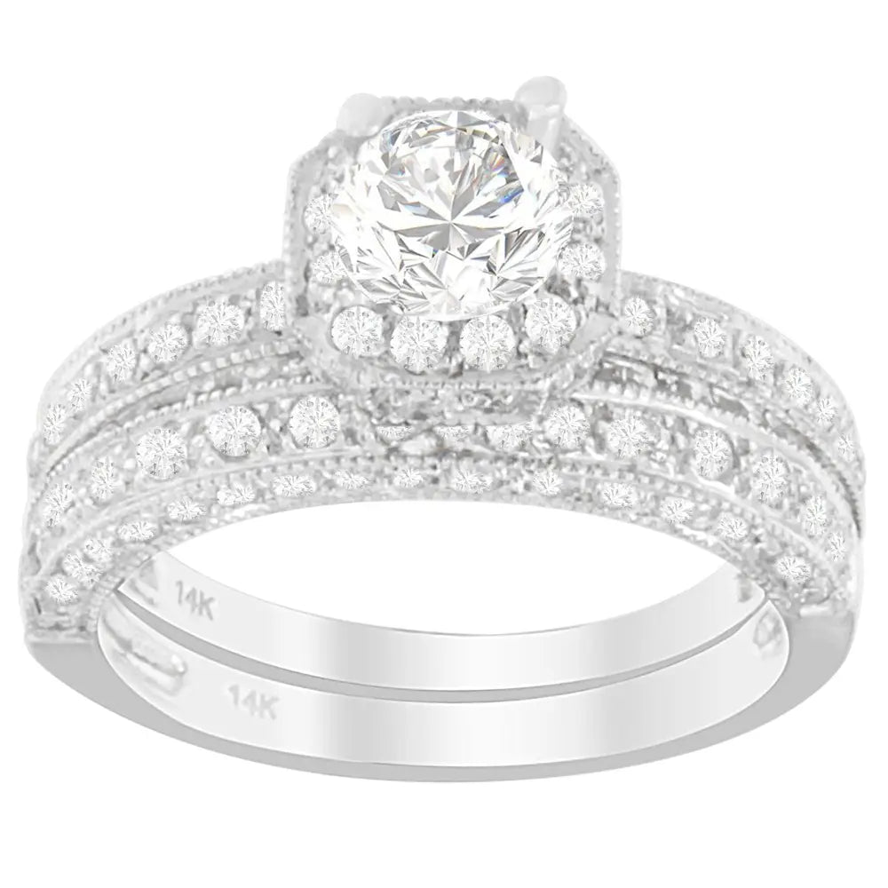 14k white gold 1 ct. Tdw round cut diamond prong set ring bijoux-nyc direct