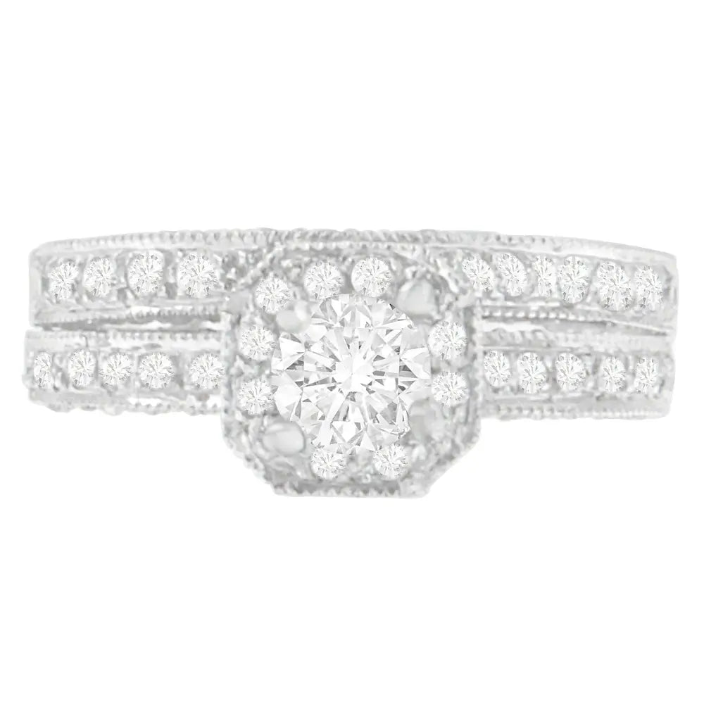 14k white gold 1 ct. Tdw round cut diamond prong set ring bijoux-nyc direct