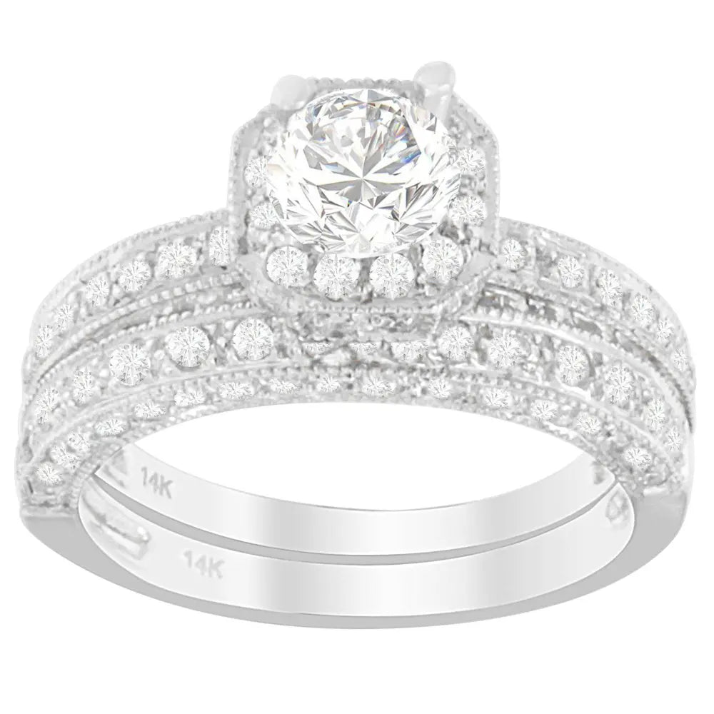 14K White Gold 1 ct. TDW Round Cut Diamond Ring (G-H, I1-I2) - Bijoux-NYC Direct