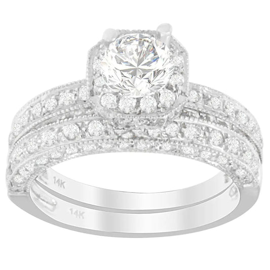 14K White Gold 1 ct. TDW Round Cut Diamond Ring (G-H, I1-I2) - Bijoux-NYC Direct