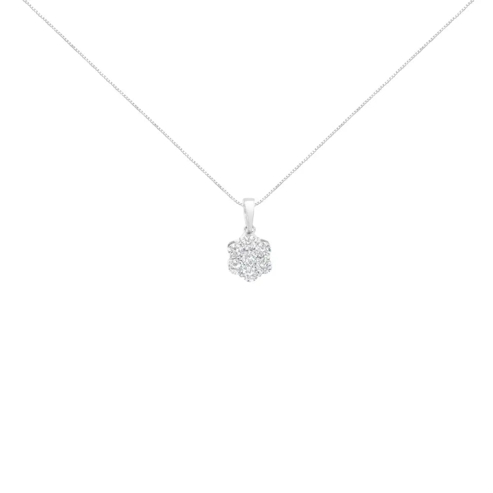 14K White Gold 1 cttw Brilliant Round-Cut Diamond 7 Stone Flower 18" Pendant Necklace (F-G Color, VS1-VS2 Clarity) - Bijoux-NYC Direct