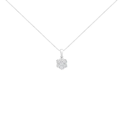 14K White Gold 1 cttw Brilliant Round-Cut Diamond 7 Stone Flower 18" Pendant Necklace (F-G Color, VS1-VS2 Clarity) - Bijoux-NYC Direct