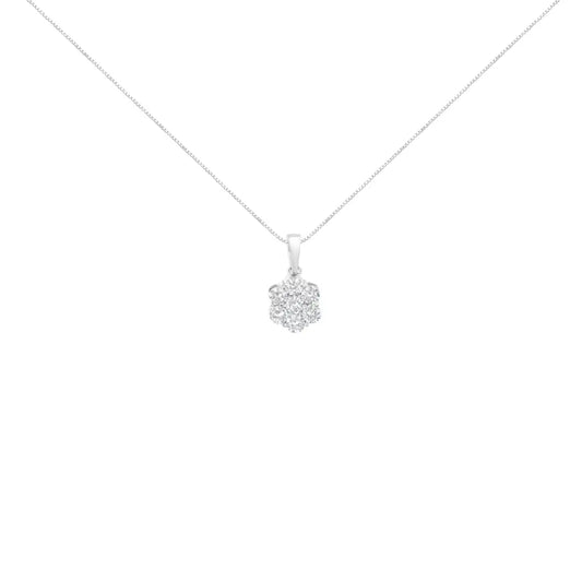 14K White Gold 1 cttw Brilliant Round-Cut Diamond 7 Stone Flower 18" Pendant Necklace (F-G Color, VS1-VS2 Clarity) - Bijoux-NYC Direct