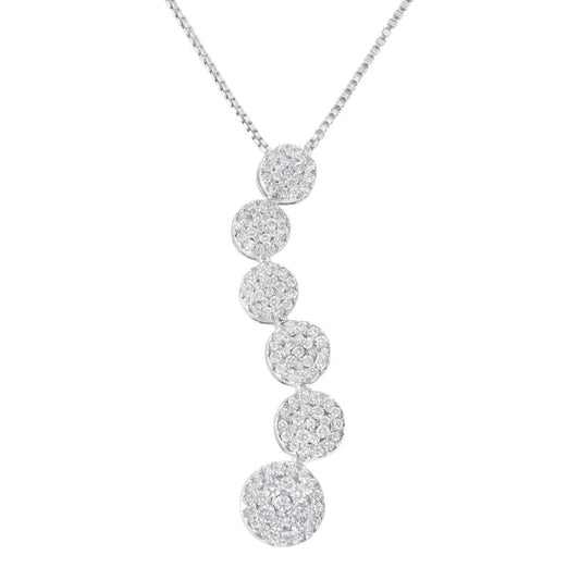 14K White Gold 1 cttw Diamond Cluster Journey Pendant Necklace (H-I, I1-I2) - Bijoux-NYC Direct