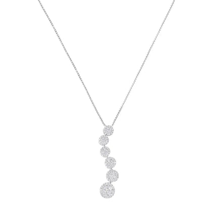 14K White Gold 1 cttw Diamond Cluster Journey Pendant Necklace (H-I, I1-I2) - Bijoux-NYC Direct