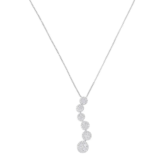 14K White Gold 1 cttw Diamond Cluster Journey Pendant Necklace (H-I, I1-I2) - Bijoux-NYC Direct