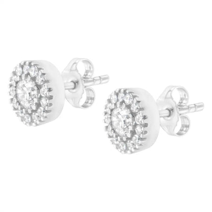 14k White Gold 1 cttw Diamond Halo Stud Earrings (I-J Clarity, I1-I2 Color) - Bijoux-NYC Direct