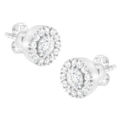 14k White Gold 1 cttw Diamond Halo Stud Earrings (I-J Clarity, I1-I2 Color) - Bijoux-NYC Direct