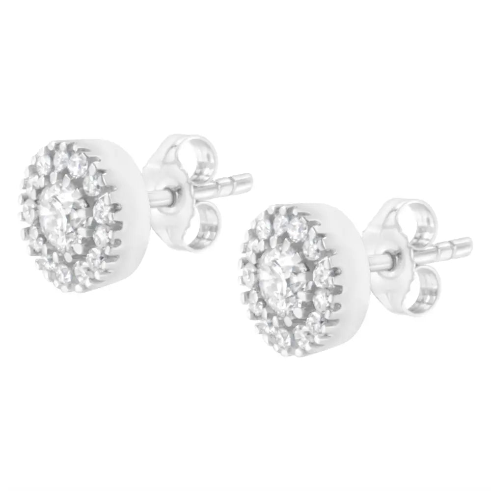 14k white gold 1 cttw round diamond halo stud earrings bijoux-nyc direct
