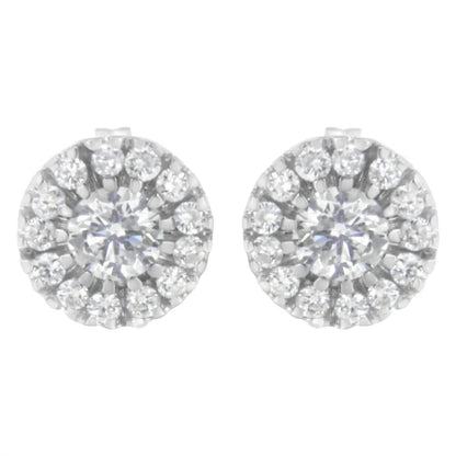 14k White Gold 1 cttw Diamond Halo Stud Earrings (I-J Clarity, I1-I2 Color) - Bijoux-NYC Direct