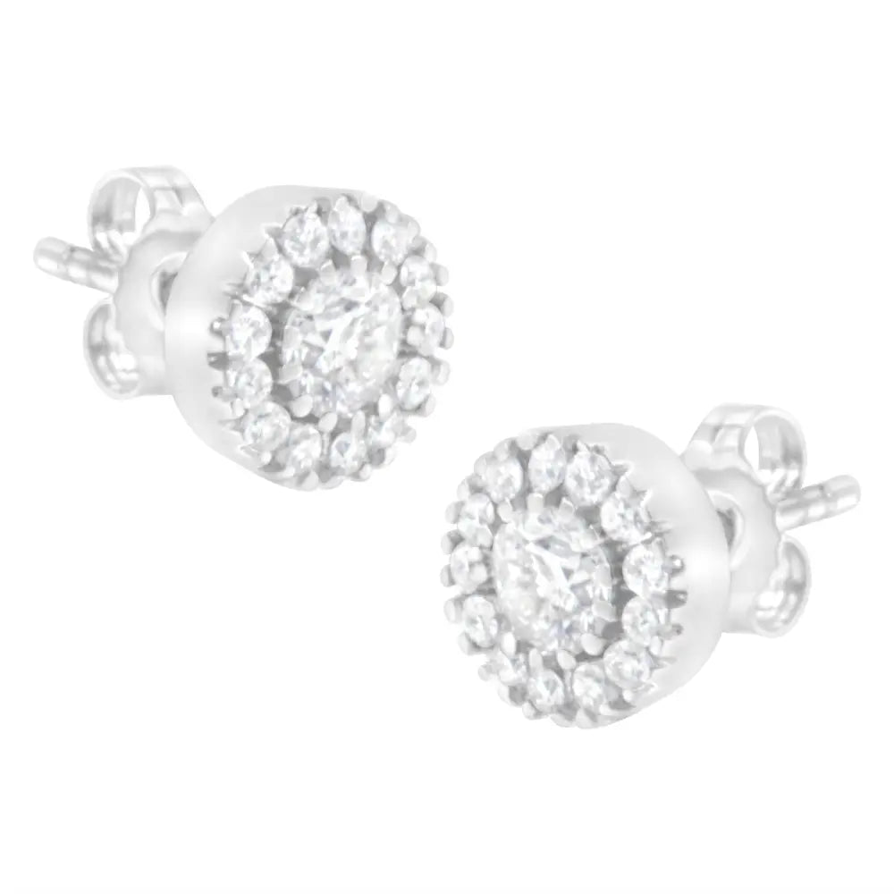 14k white gold 1 cttw round diamond halo stud earrings bijoux-nyc direct