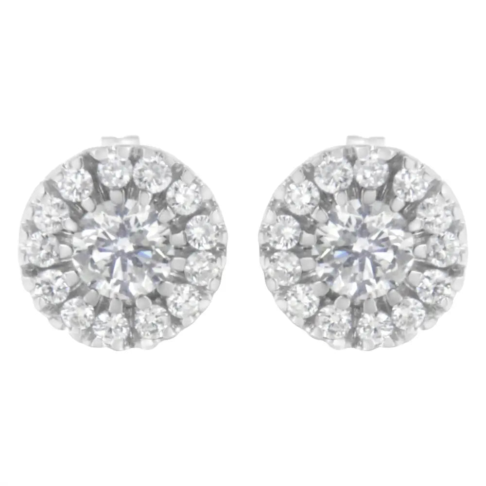 14k white gold 1 cttw round diamond halo stud earrings bijoux-nyc direct