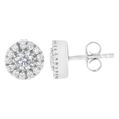 14k White Gold 1 cttw Diamond Halo Stud Earrings (I-J Clarity, I1-I2 Color) - Bijoux-NYC Direct