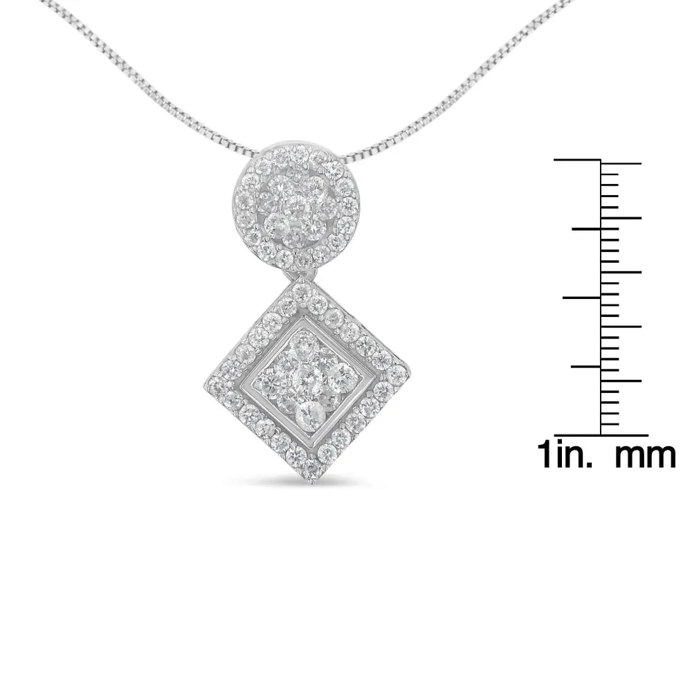 14k white gold 1 cttw geometric round and square diamond pendant necklace bijoux-nyc direct