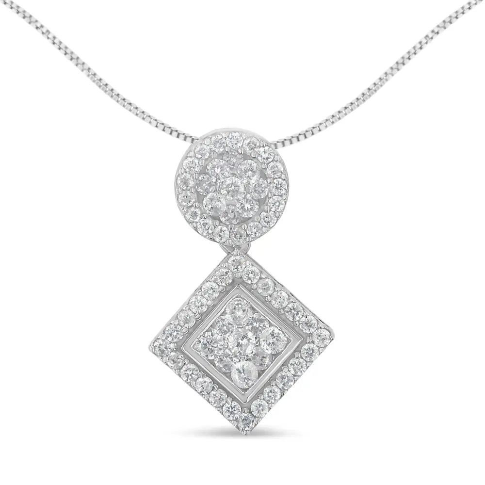 14k white gold 1 cttw geometric round and square diamond pendant necklace bijoux-nyc direct