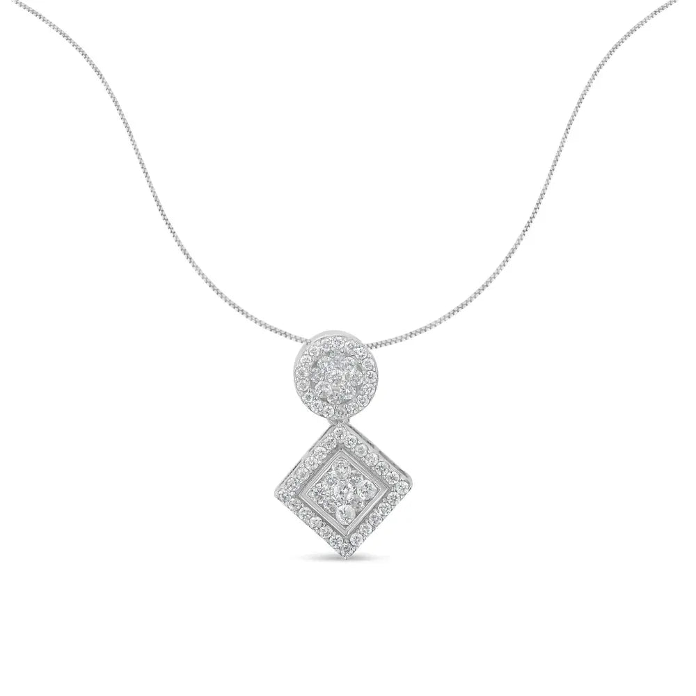 14k white gold 1 cttw geometric round and square diamond pendant necklace bijoux-nyc direct