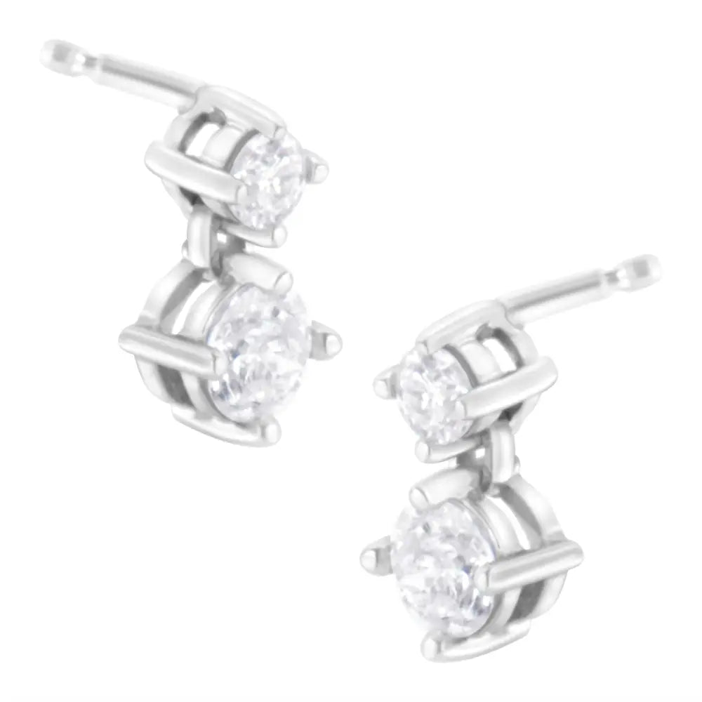 14k white gold 1 cttw round diamond double stud earrings bijoux-nyc direct