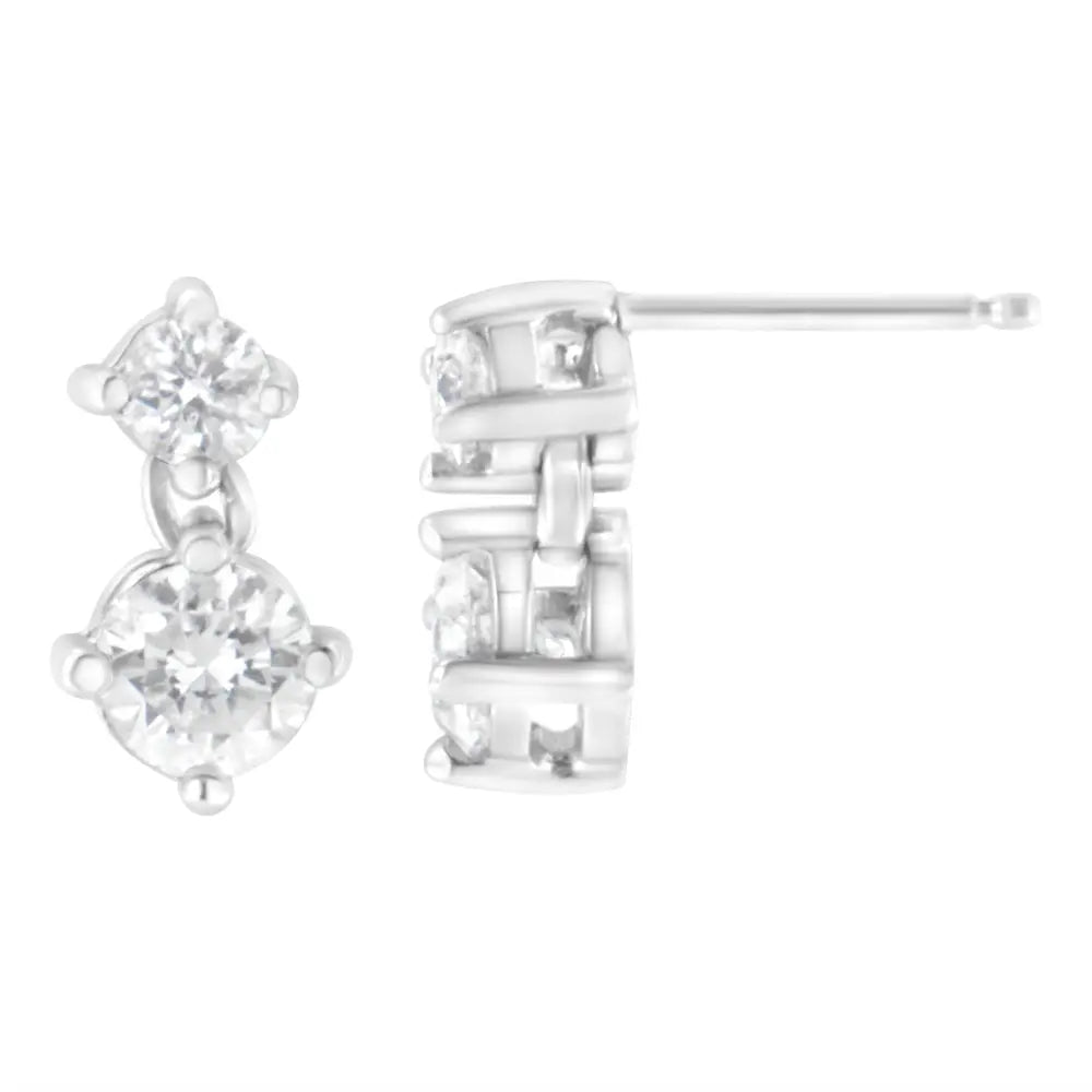 14k white gold 1 cttw round diamond double stud earrings bijoux-nyc direct