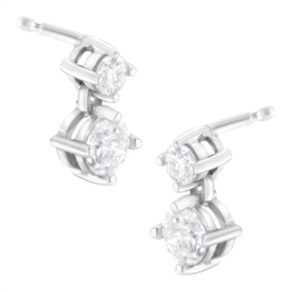 14K White Gold 1 cttw Double Diamond Stud Earrings (H-I Clarity, SI2-I1 Color) - Bijoux-NYC Direct