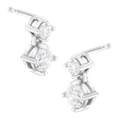 14K White Gold 1 cttw Double Diamond Stud Earrings (H-I Clarity, SI2-I1 Color) - Bijoux-NYC Direct