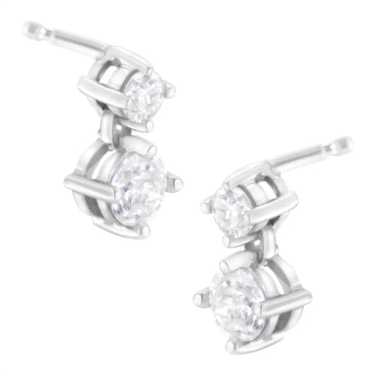 14K White Gold 1 cttw Double Diamond Stud Earrings (H-I Clarity, SI2-I1 Color) - Bijoux-NYC Direct
