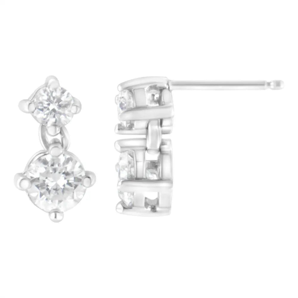 14K White Gold 1 cttw Double Diamond Stud Earrings (H-I Clarity, SI2-I1 Color) - Bijoux-NYC Direct