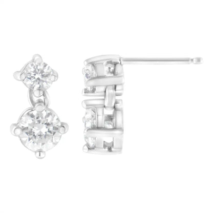 14K White Gold 1 cttw Double Diamond Stud Earrings (H-I Clarity, SI2-I1 Color) - Bijoux-NYC Direct