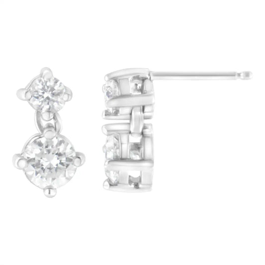 14K White Gold 1 cttw Double Diamond Stud Earrings (H-I Clarity, SI2-I1 Color) - Bijoux-NYC Direct