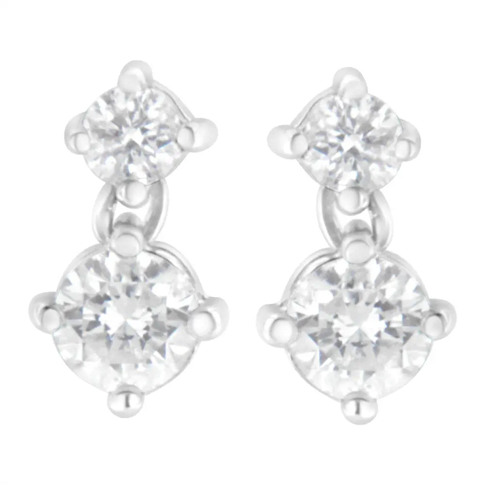 14K White Gold 1 cttw Double Diamond Stud Earrings (H-I Clarity, SI2-I1 Color) - Bijoux-NYC Direct
