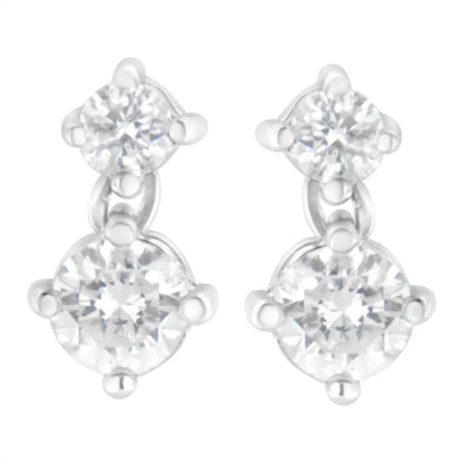 14K White Gold 1 cttw Double Diamond Stud Earrings (H-I Clarity, SI2-I1 Color) - Bijoux-NYC Direct