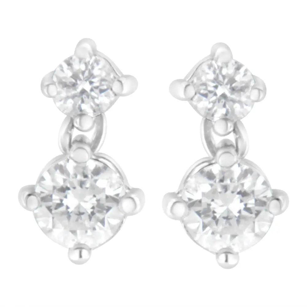 14k white gold 1 cttw round diamond double stud earrings bijoux-nyc direct