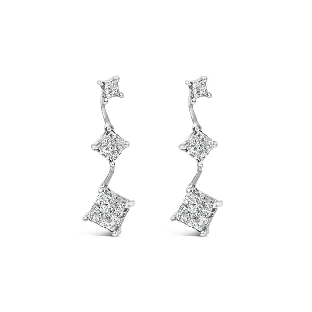 14k white gold 1 cttw princess cut diamond invisible setting earrings bijoux-nyc direct