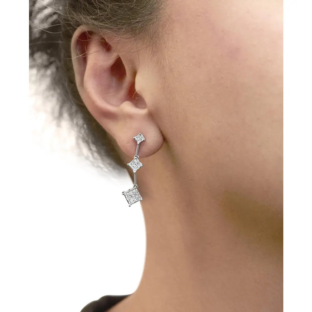 14k white gold 1 cttw princess cut diamond invisible setting earrings bijoux-nyc direct